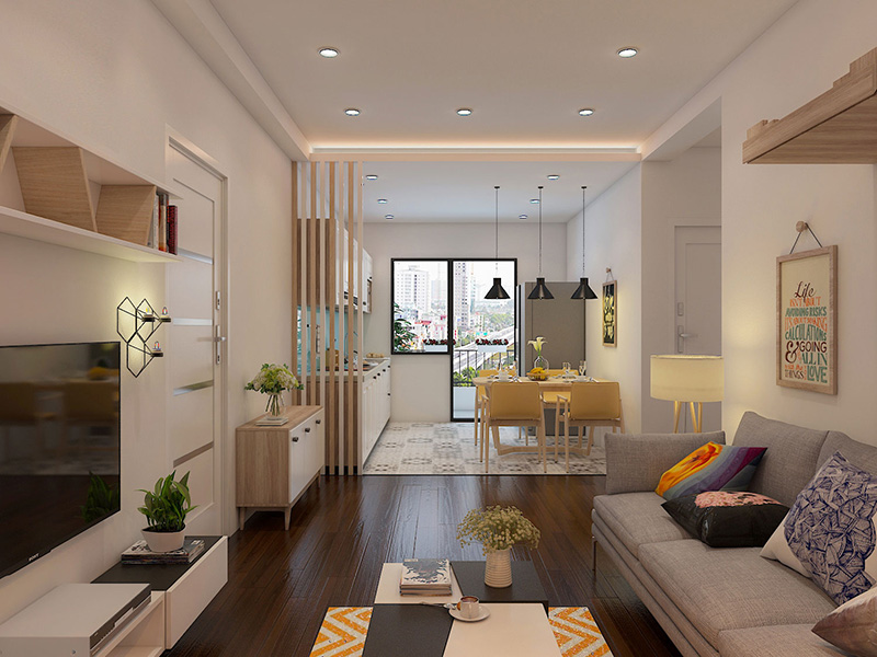 Thiết kế nội thất phòng khách và phòng bếp phù hợp với đa số gia đình hiện đại