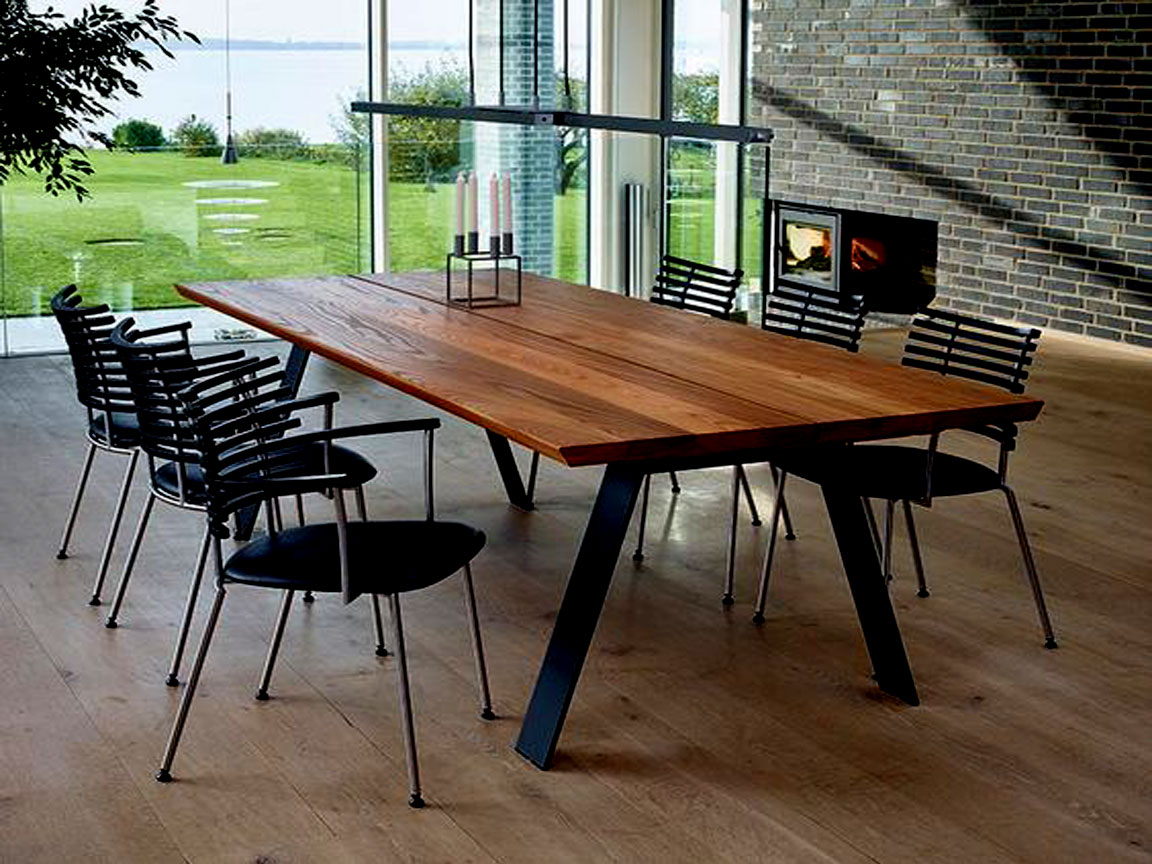 Bộ bàn ăn gỗ sồi tự nhiên đẹp 6 ghế khung chân sắt